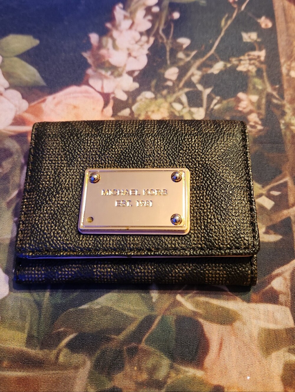 Michael Kors Brown  Pebbled Leather Trifold Wallet with Gold Logo Plate